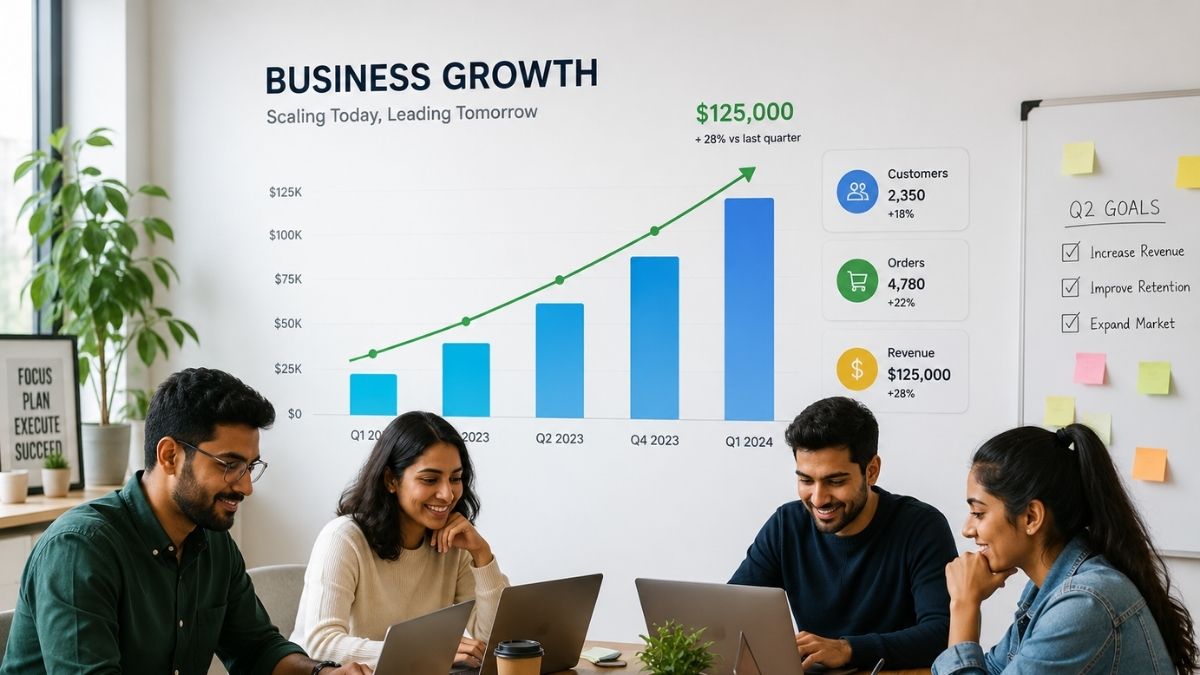 10 Best AI Tools for Small Businesses in 2026 Free and Paid 12 Business growth chart or small team working on laptops